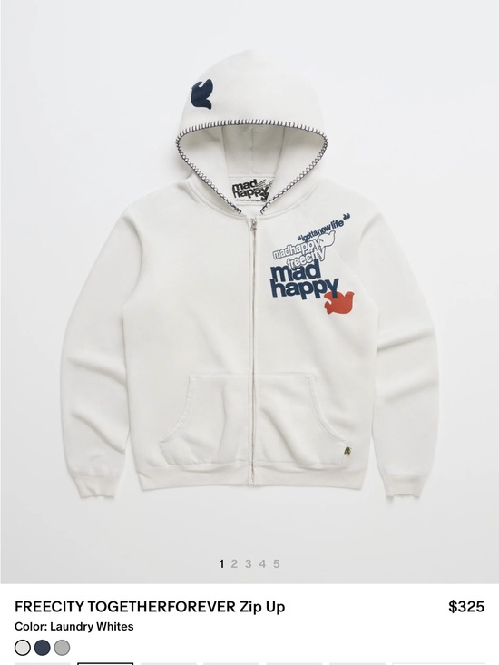 Madhappy Tops - Madhappy FREE CITY White Zip-Up Hoodie with Navy and Red Logos